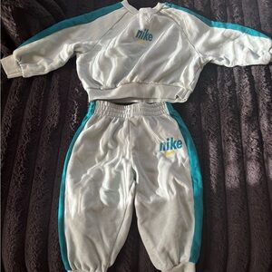 Nike Kids' White and Teal Jogger Set